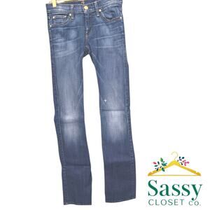 ✨ 7 FOR ALL MANKIND Low Rise Straight Leg Jeans 25 Dark Wash EUC 💎